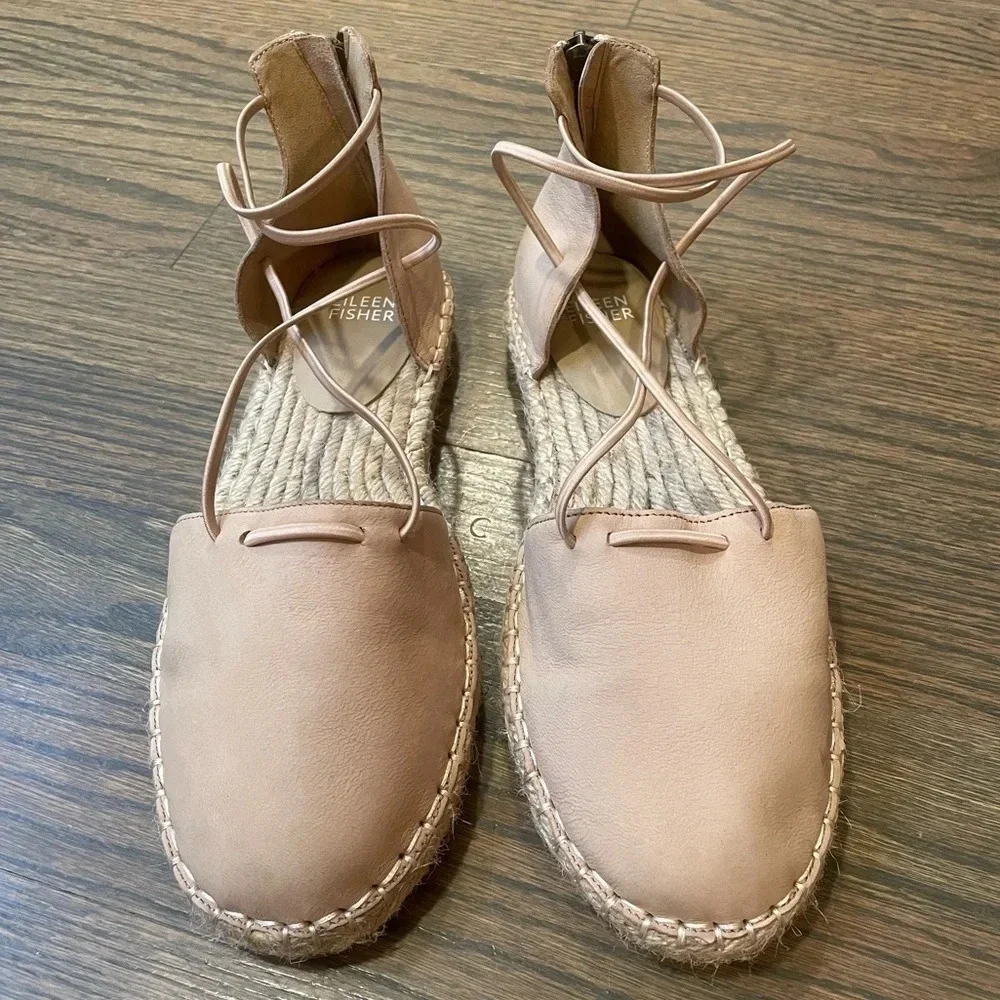 Eileen Fisher Lace-Up Espadrille Sandal in Toffee Cream Women’s 7
